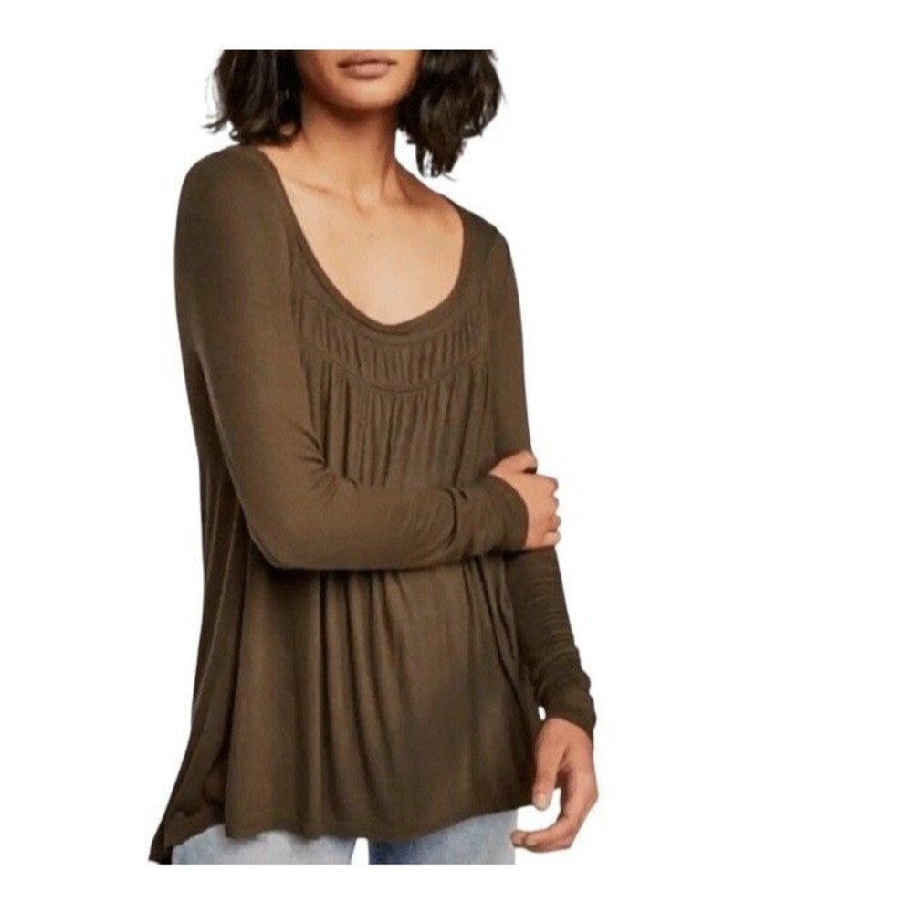 FREE PEOPLE We The Free Love Valley Top Oversize Sz Large Olive Green Pintucking